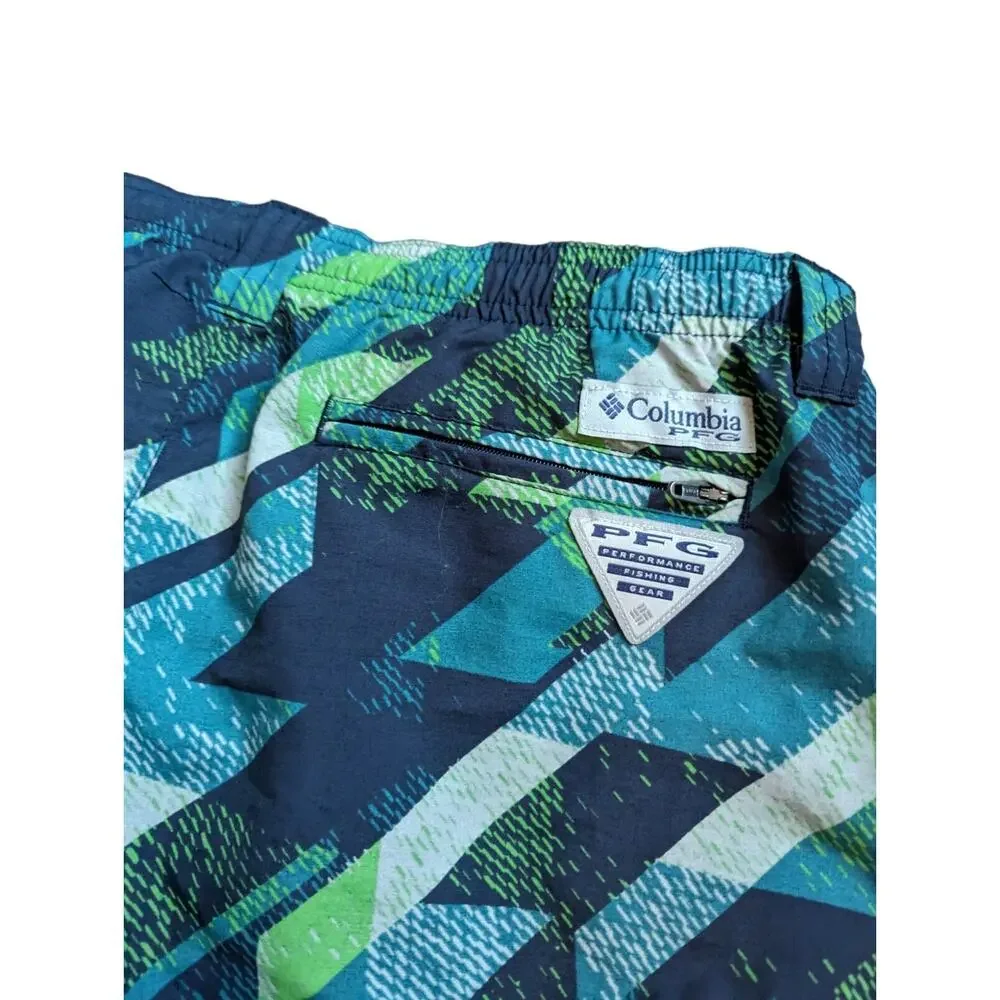 Columbia PFG Backcast Swim Trunks Boys XL 14 Blue Striped Shorts Nylon Fishing
